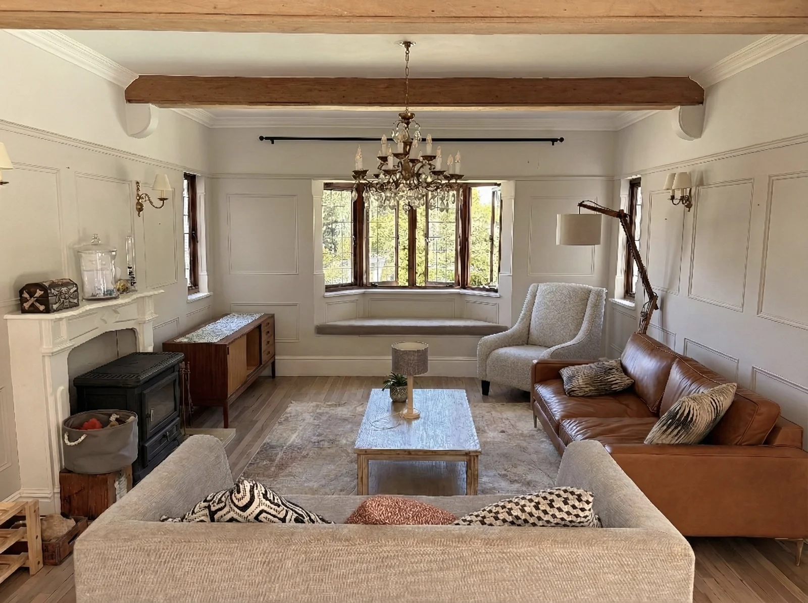 After: The same living room, fully furnished and feeling like home