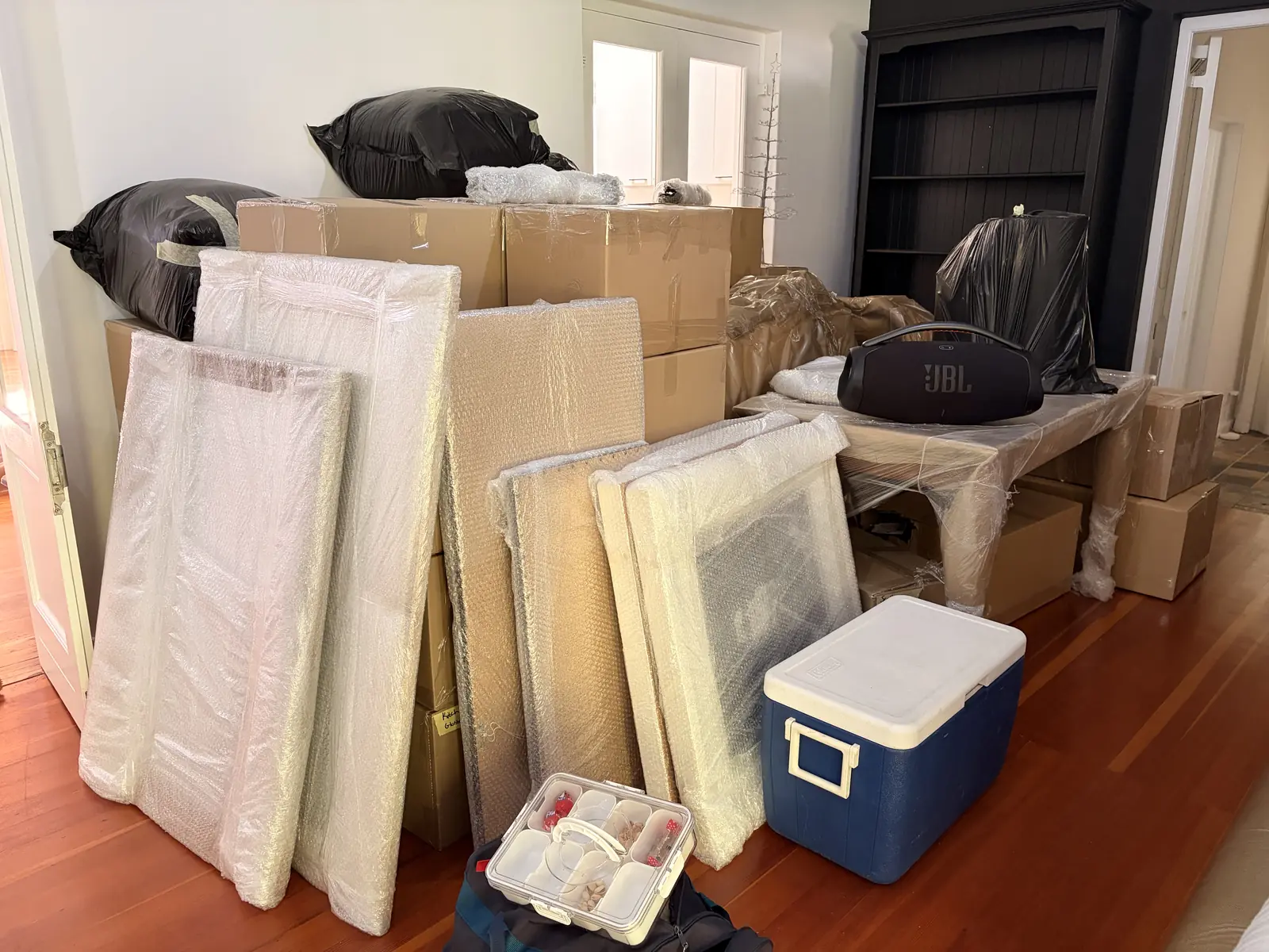 Furniture wrapped and staged for loading