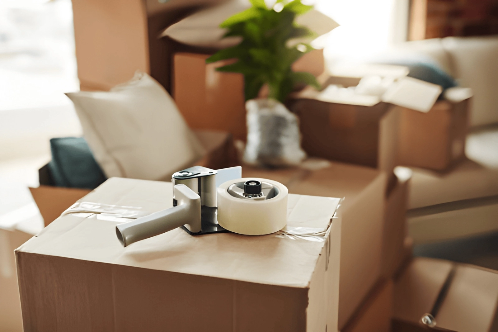 Carefully packing items into boxes